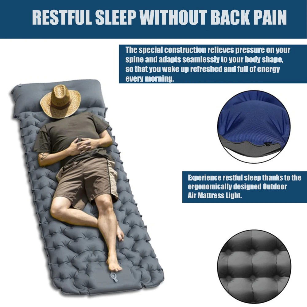 Outdoor Camping Inflatable Mattress Ultralight Built-In Inflator Pump with Pillows Sleeping Air Mat for Travel Hiking Fishing
Outdoor Camping Inflatable Mattress Ultralight Built-In Inflator Pump with Pillows Sleeping Air Mat for Travel Hiking Fishing