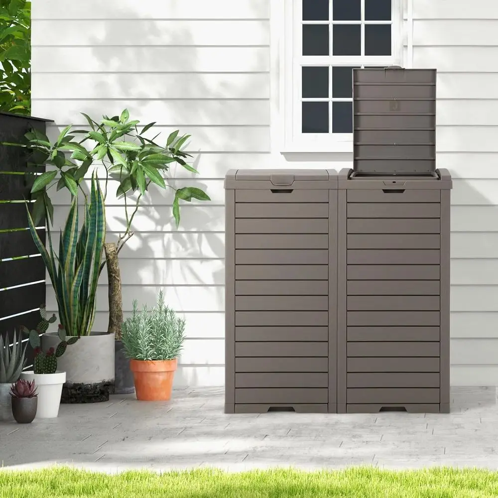 Large 31 Gallon Outdoor Trash Can with Lid and Slidable Tray, Grey, for Patio and Backyard Use
Large 31 Gallon Outdoor Trash Can with Lid and Slidable Tray, Grey, for Patio and Backyard Use