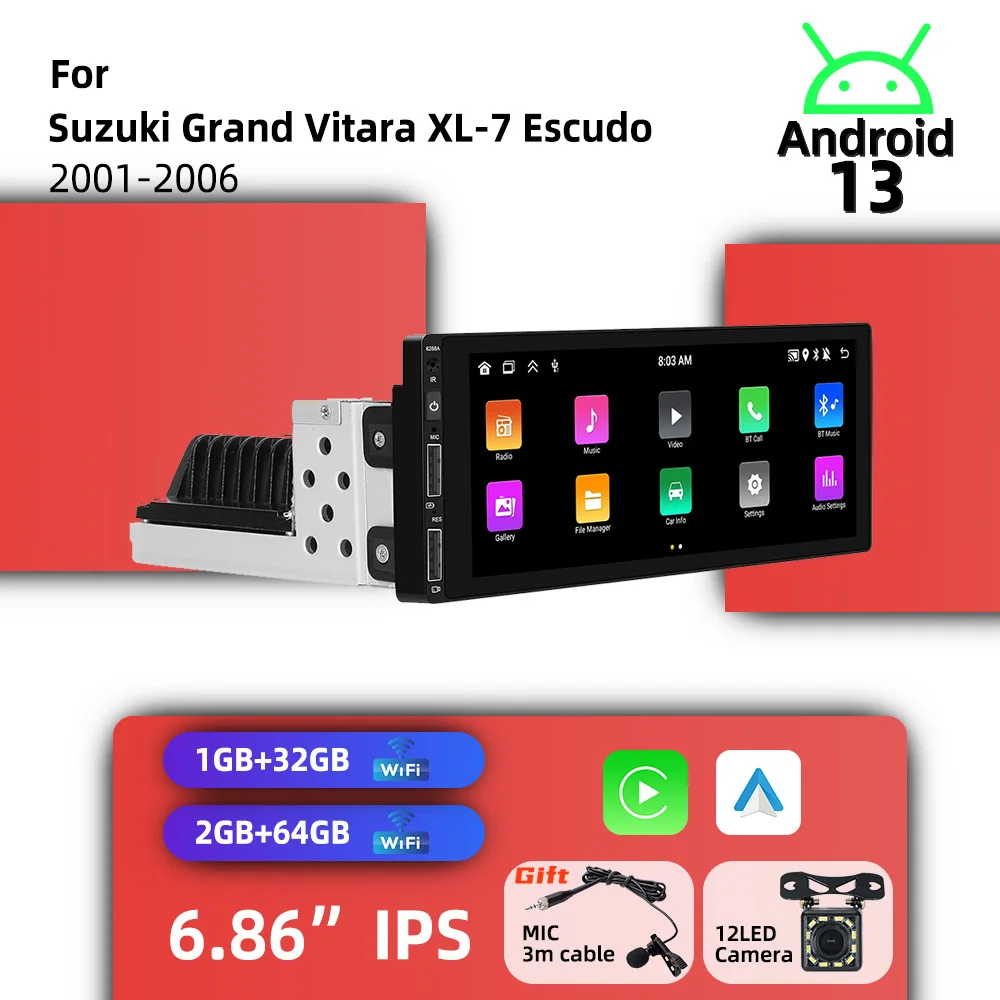 Для Suzuki Grand Vitara XL-7 Escudo 2001-2006: 6,86-дюймовый экран, CarPlay, Android автомагнитола, 1 DIN, головное устройство, радио, навигация
Для Suzuki Grand Vitara XL-7 Escudo 2001-2006: 6,86-дюймовый экран, CarPlay, Android автомагнитола, 1 DIN, головное устройство, радио, навигация