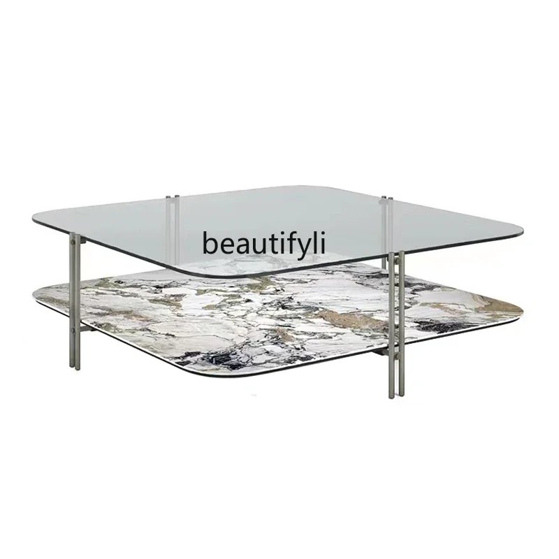 Italian style, minimalist coffee table light luxury modern tempered glass rock slab double layer living room square coffee table
Italian style, minimalist coffee table light luxury modern tempered glass rock slab double layer living room square coffee table
