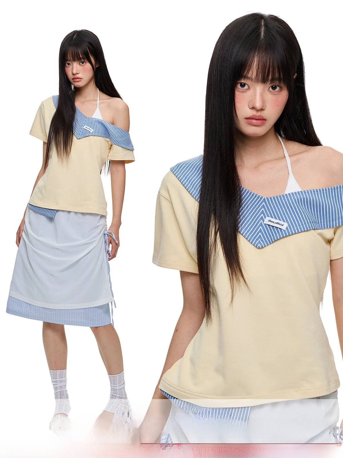 JIKOO YUHA Women's Slope Shoulder Top Short Sleeve V-Neck Print Street Style Loose Fit Summer T-Shirt Color Block Stripe
JIKOO YUHA Women's Slope Shoulder Top Short Sleeve V-Neck Print Street Style Loose Fit Summer T-Shirt Color Block Stripe