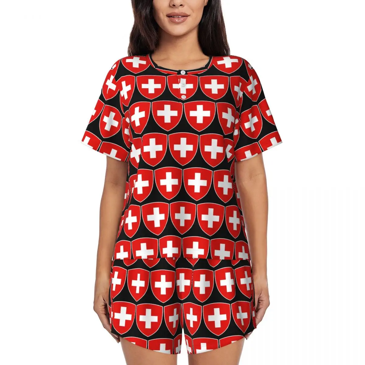 Coat Of Arms Of Switzerland Flag Round Neck Short Sleeve Nightgowns for Sleeping Sleepshirts Women Loose Pajama Set Short Pants
Coat Of Arms Of Switzerland Flag Round Neck Short Sleeve Nightgowns for Sleeping Sleepshirts Women Loose Pajama Set Short Pants