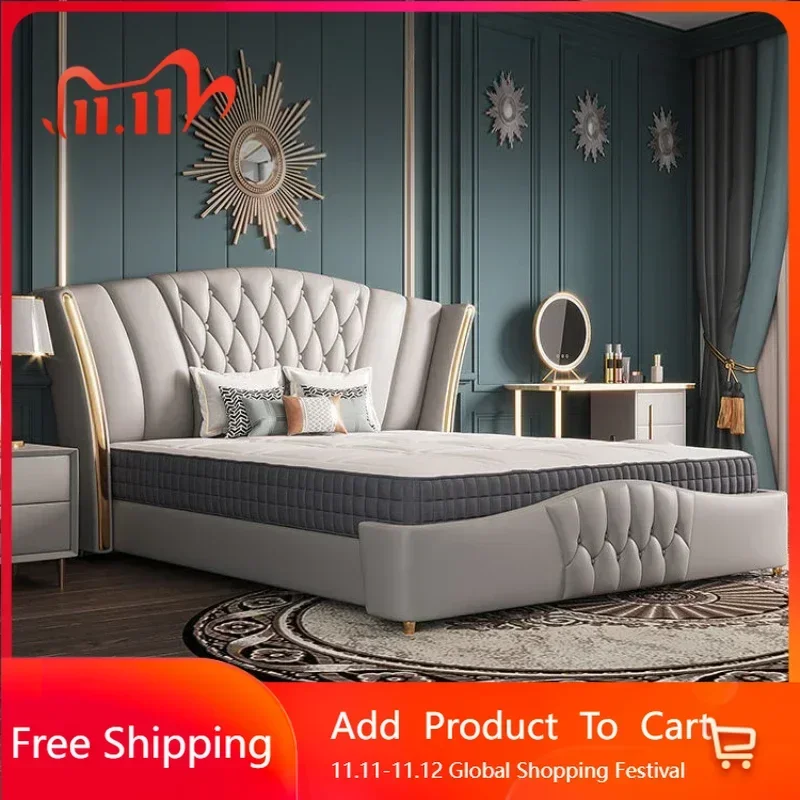 Vintage Wood Double Bed Elegant Princess Light Luxury Bed Modern Leather Cama Box Casal Bedroom Regale Cama Trendy Furniture
Vintage Wood Double Bed Elegant Princess Light Luxury Bed Modern Leather Cama Box Casal Bedroom Regale Cama Trendy Furniture