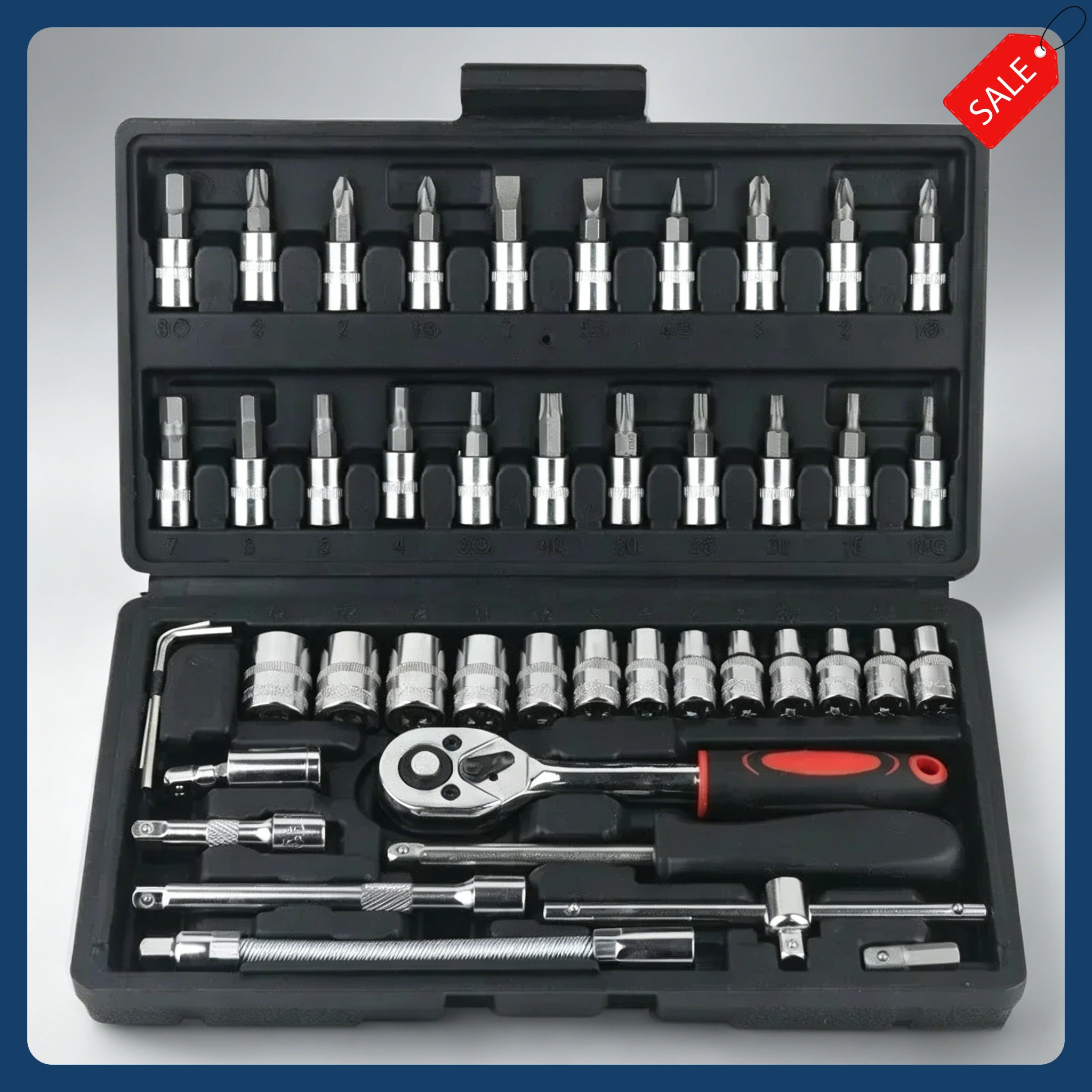 Heavy Duty 46Pcs Car Repair Tool Kit 1/4 Inch Drive Socket Set Ratchet Torque Wrench for Vehicle Mechanical Maintenance
Heavy Duty 46Pcs Car Repair Tool Kit 1/4 Inch Drive Socket Set Ratchet Torque Wrench for Vehicle Mechanical Maintenance