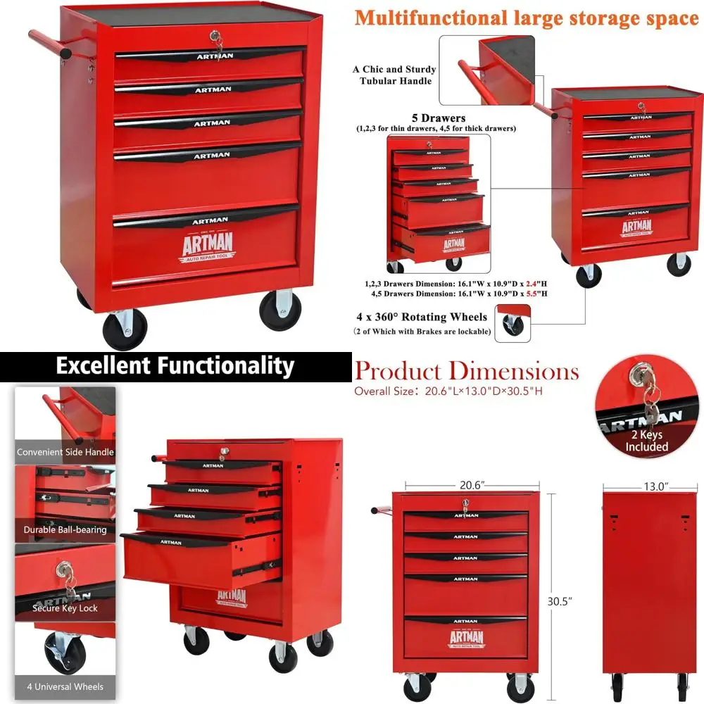 Многофункциональный комод для инструментов на колесиках с 5 ящиками, прочный органайзер на тележке, тележка для хранения промышленных инструментов для складских Effi
Многофункциональный комод для инструментов на колесиках с 5 ящиками, прочный органайзер на тележке, тележка для хранения промышленных инструментов для складских Effi