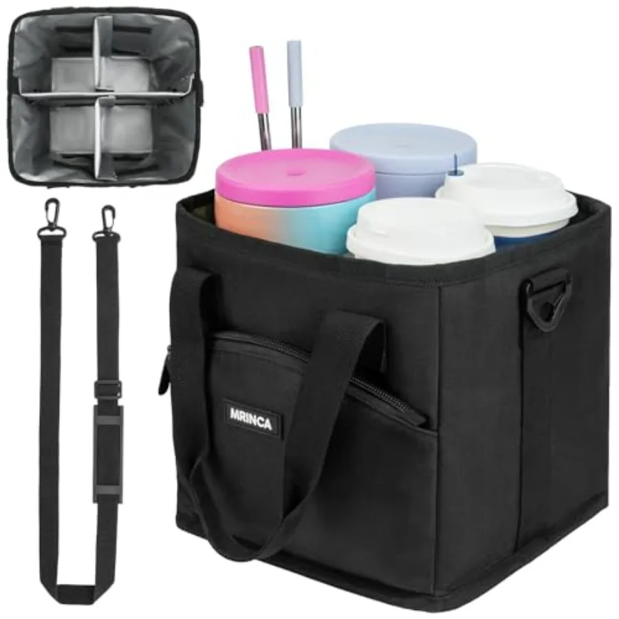 Reusable Drink Carrier with Handle Insulated, Collapsible 4-Cup Beverage Bag with No-Spill Base, Adjustable Dividers and Should
Reusable Drink Carrier with Handle Insulated, Collapsible 4-Cup Beverage Bag with No-Spill Base, Adjustable Dividers and Should