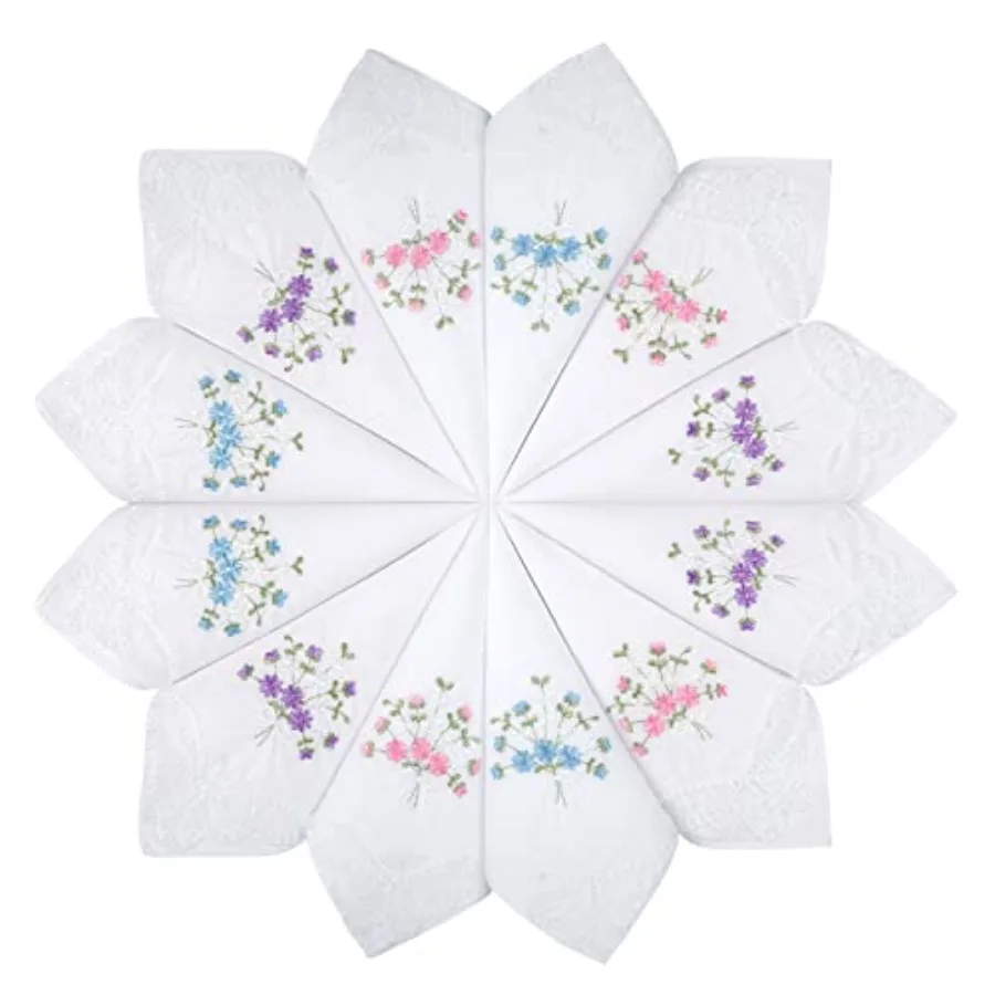 Women's Cotton Handkerchiefs Flower Embroidered with Lace, Ladies Hankies 12 Pcs - Assorted
Women's Cotton Handkerchiefs Flower Embroidered with Lace, Ladies Hankies 12 Pcs - Assorted