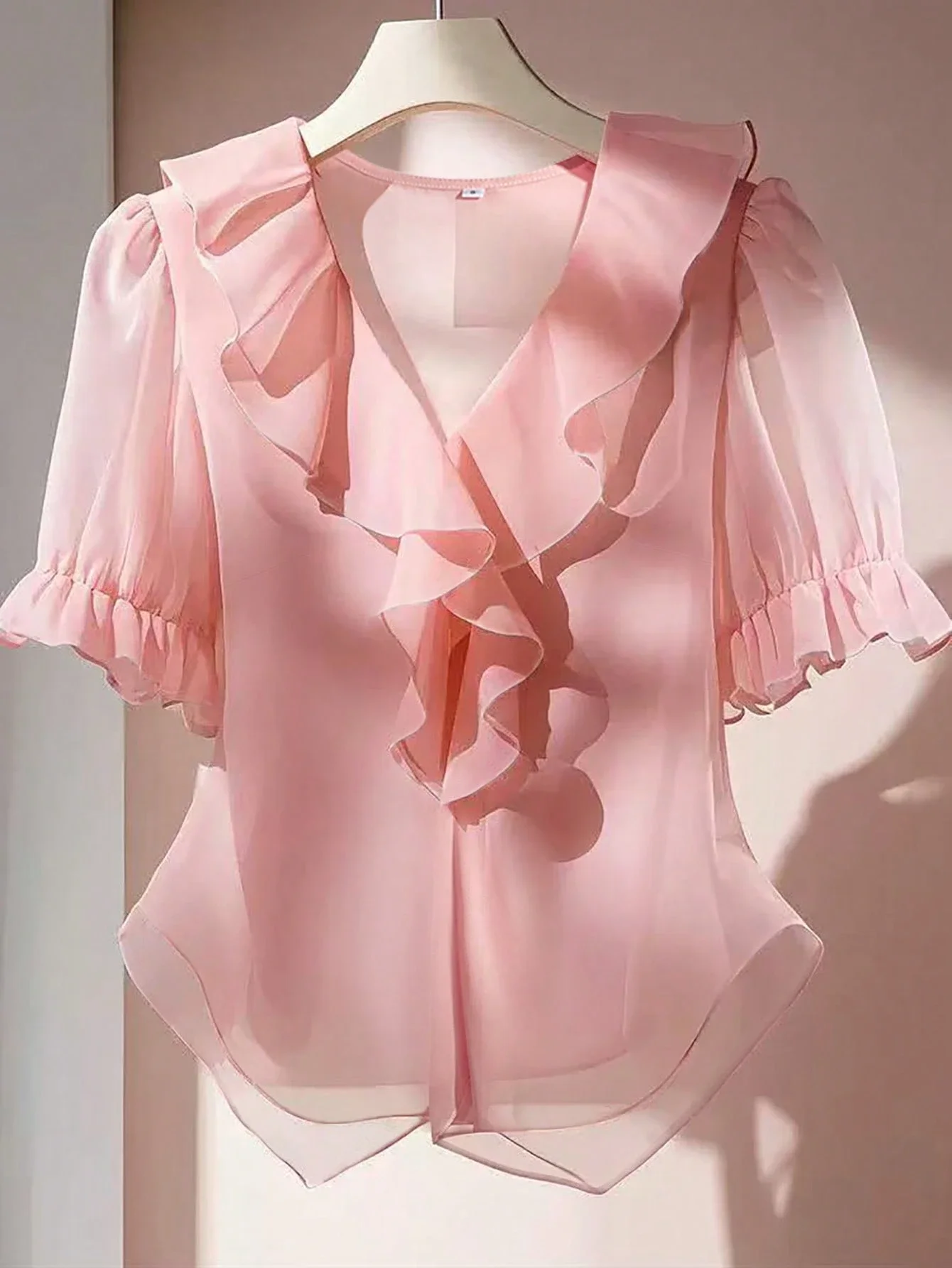 V-Neck Ruffle Trim Puff Sleeve Casual Blouse For Women Summer
V-Neck Ruffle Trim Puff Sleeve Casual Blouse For Women Summer