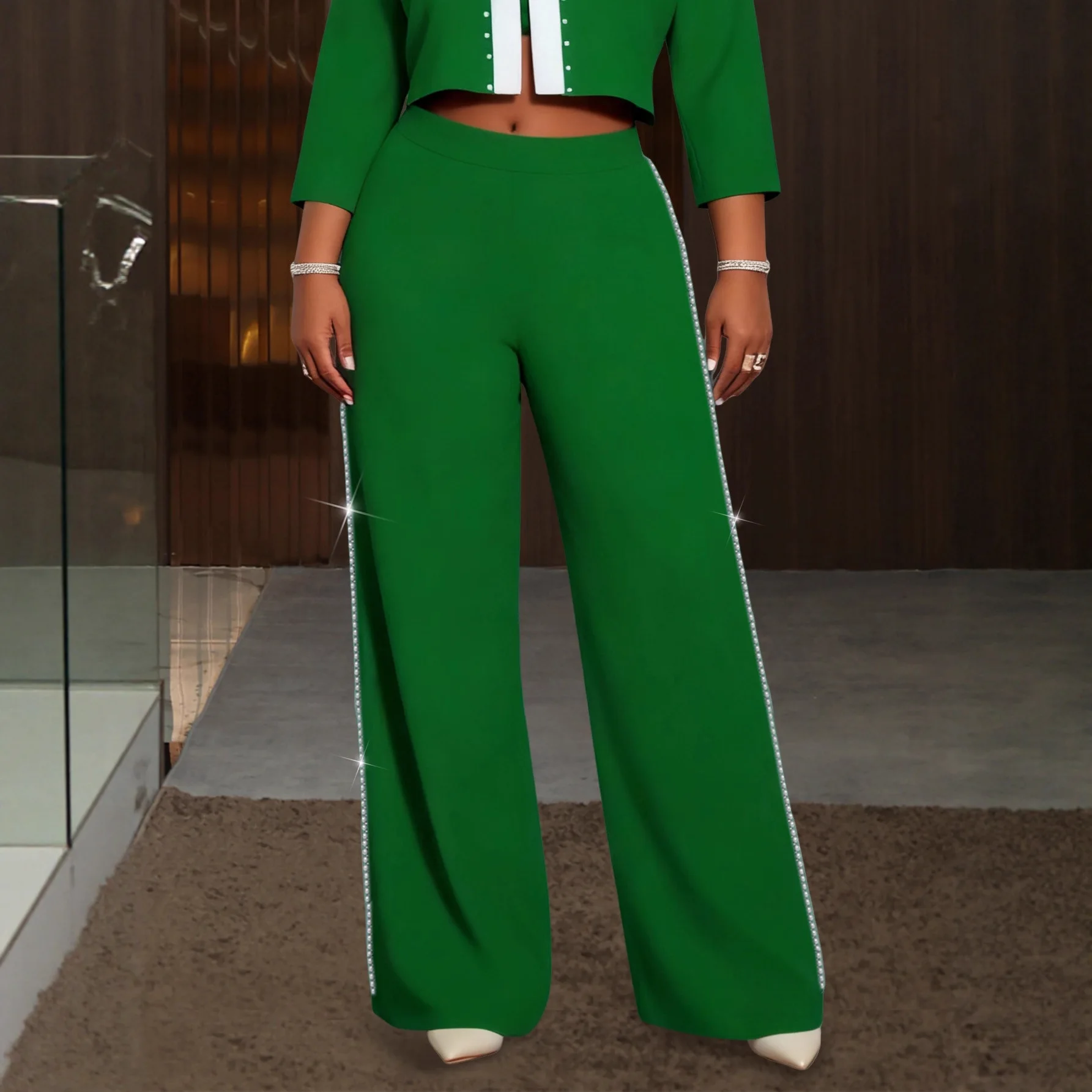 Plus Size Women's Green Wide-Leg Pants Slimming High-Waist Draped Elegant Office Lady Suit Pants Dresses
Plus Size Women's Green Wide-Leg Pants Slimming High-Waist Draped Elegant Office Lady Suit Pants Dresses