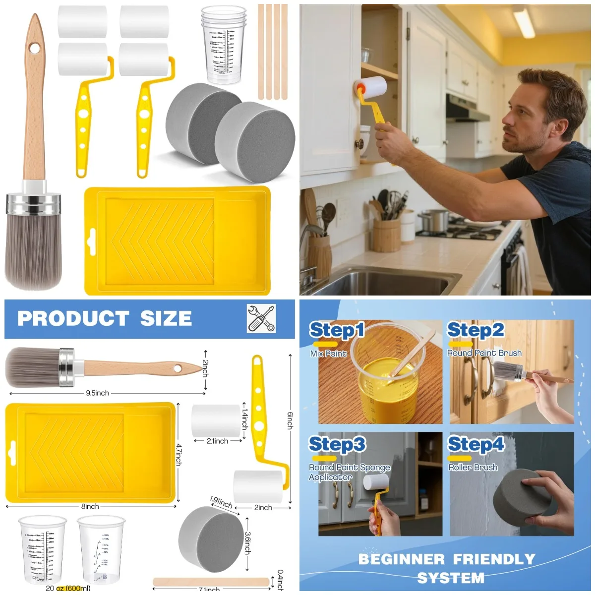 Набор кистей и валиков для рисования из 18 предметов с чашками, губкой, вкладышем для лотка, палочками для смешивания (2 дюйма)
Набор кистей и валиков для рисования из 18 предметов с чашками, губкой, вкладышем для лотка, палочками для смешивания (2 дюйма)