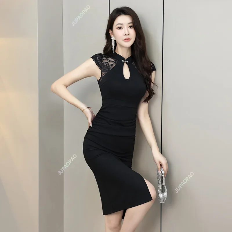 Women's Green Lace Hollow Out Slim and Sexy Long Dress Elegant Chinese Style Bath Center in Summer Hotel Front Desk Work Clothes
Women's Green Lace Hollow Out Slim and Sexy Long Dress Elegant Chinese Style Bath Center in Summer Hotel Front Desk Work Clothes
