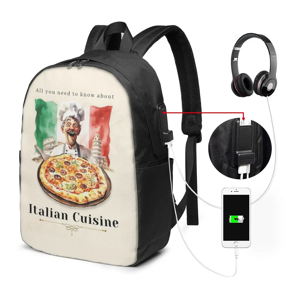 Italian Flag Pizza Backpack Travel Notebook Bag Computer College Student School Bag Laptop Shoulder Bags for Men Women
Italian Flag Pizza Backpack Travel Notebook Bag Computer College Student School Bag Laptop Shoulder Bags for Men Women