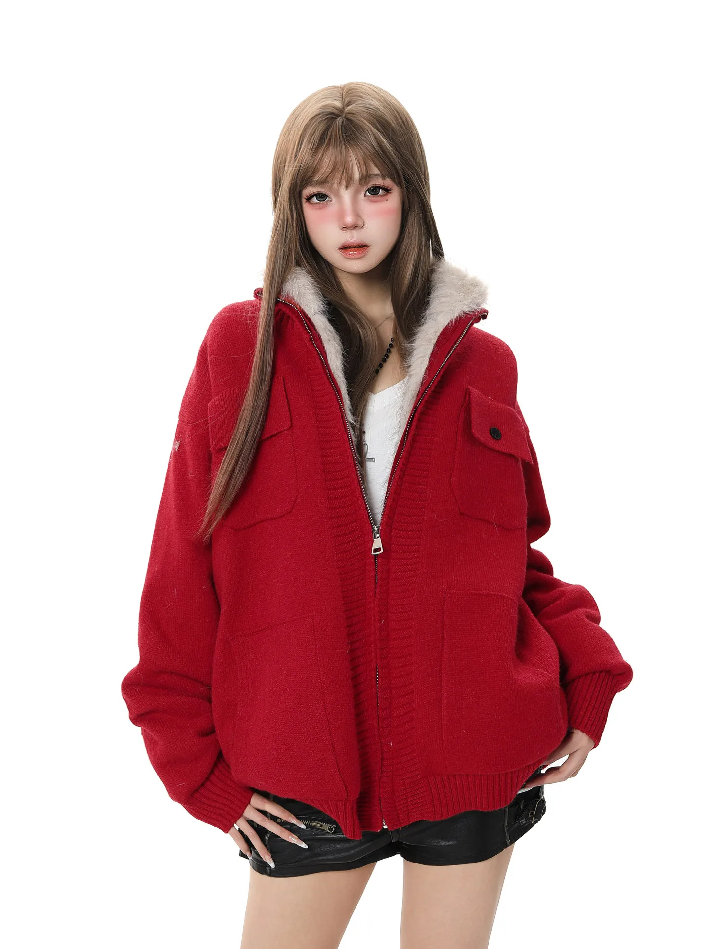 Новогодний красный вязаный свитер свободного кроя с воротником-стойкой, уютная зимняя верхняя одежда для женщин, комфортный, дышащий, с длинными рукавами
Новогодний красный вязаный свитер свободного кроя с воротником-стойкой, уютная зимняя верхняя одежда для женщин, комфортный, дышащий, с длинными рукавами