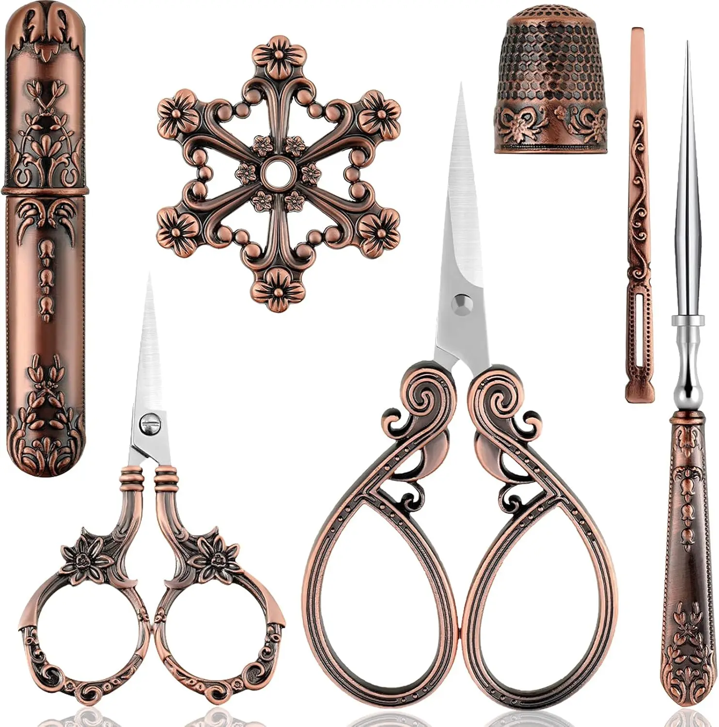 7-Piece Vintage Embroidery Scissor Kit, Stainless Steel Sewing Tools for Crafting and Needlework in Red Copper
7-Piece Vintage Embroidery Scissor Kit, Stainless Steel Sewing Tools for Crafting and Needlework in Red Copper