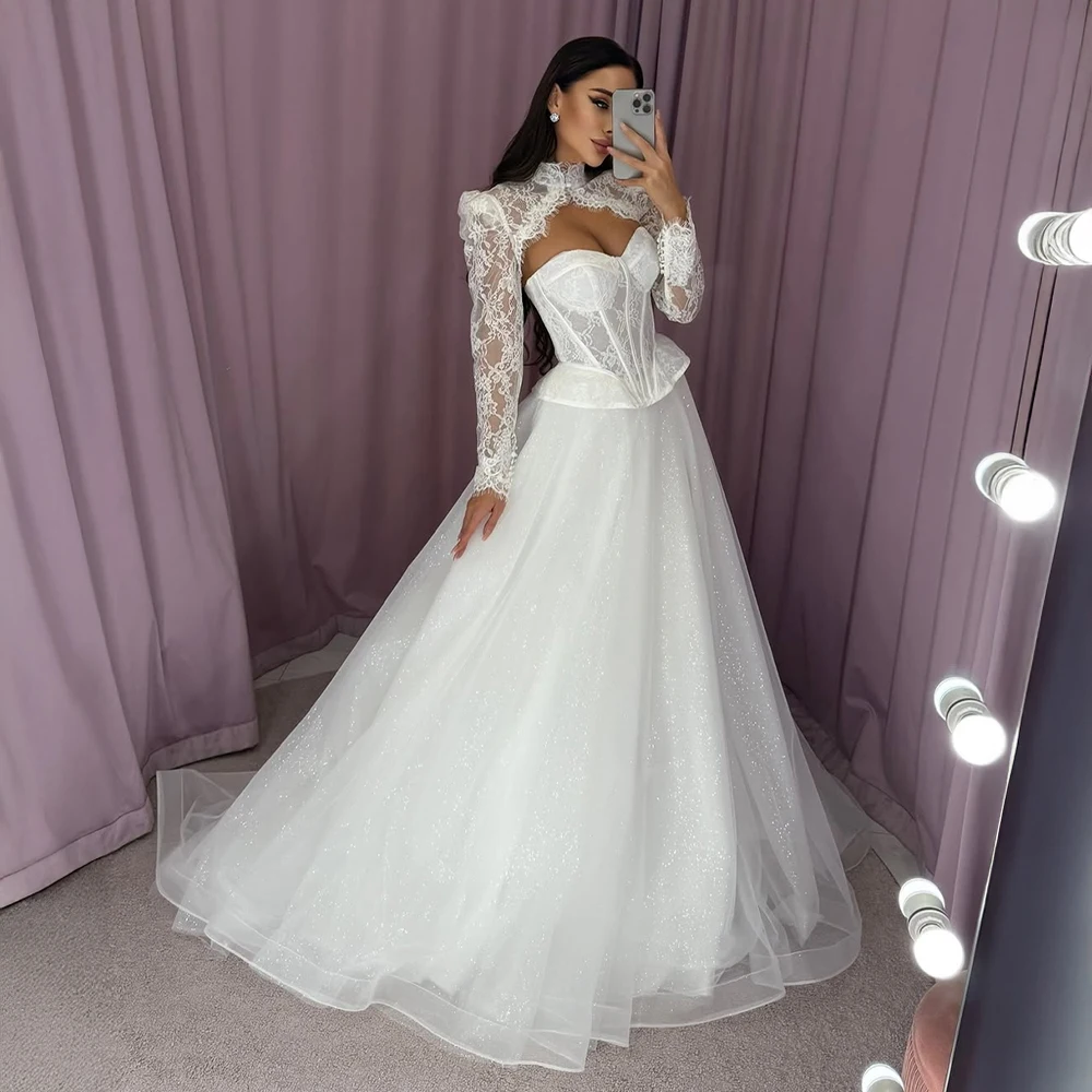 Customized High Neck Sheer Ball Gown Wedding Dress Sparkly Tulle Bridal Dress Stylish Formal Bridal Gown For Bridal Occasion
Customized High Neck Sheer Ball Gown Wedding Dress Sparkly Tulle Bridal Dress Stylish Formal Bridal Gown For Bridal Occasion