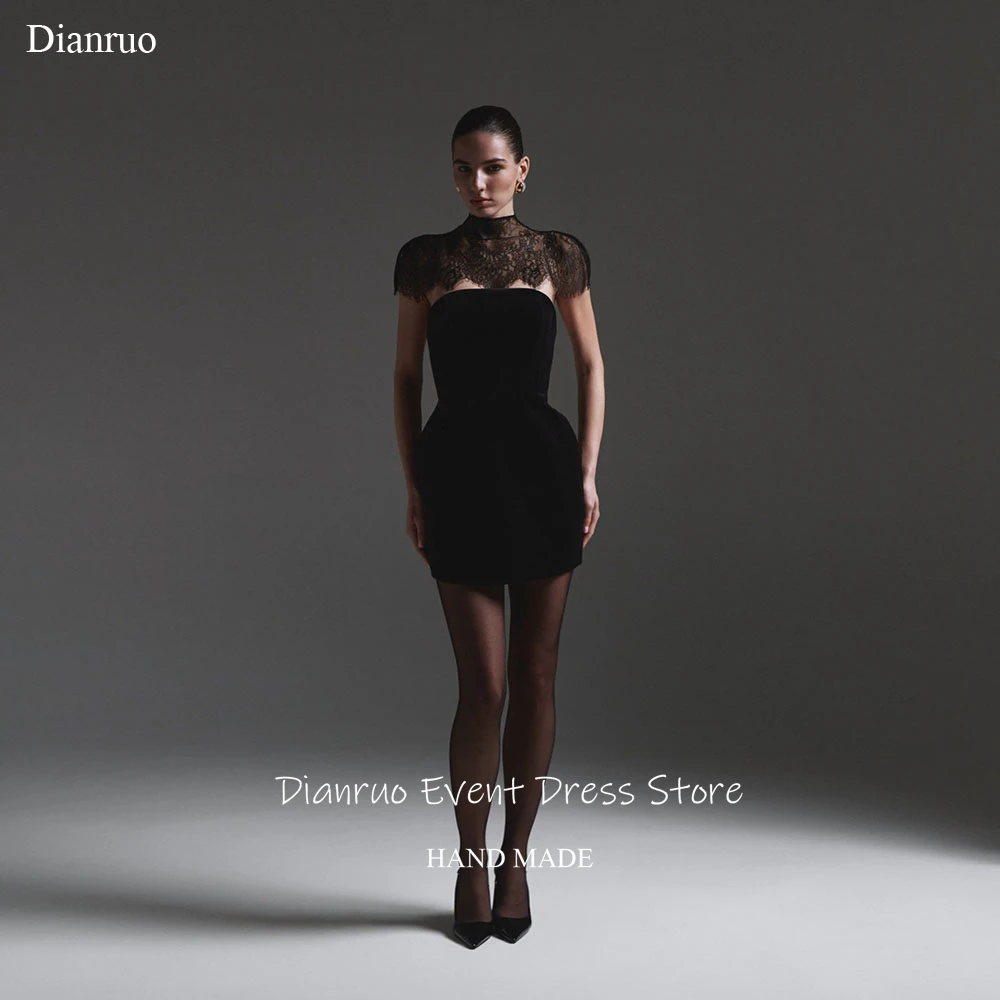 Dianruo Black Strapless Prom Dress Above Knee Robes De Soirée Velvet Sheer Lace Shoulder Capelet Vestidos De Fiesta Customized
Dianruo Black Strapless Prom Dress Above Knee Robes De Soirée Velvet Sheer Lace Shoulder Capelet Vestidos De Fiesta Customized
