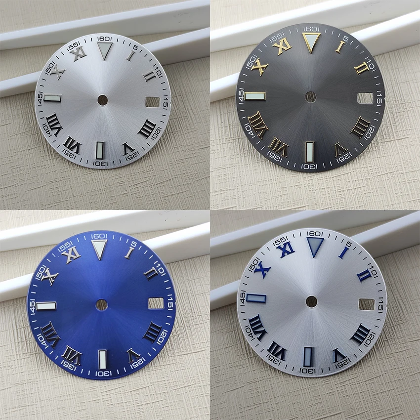 29MM dial NH35 dial Roman numerals dial Blue, white, grey, coffee colored dial suitable for NH35/NH36/4R/7S movements
29MM dial NH35 dial Roman numerals dial Blue, white, grey, coffee colored dial suitable for NH35/NH36/4R/7S movements