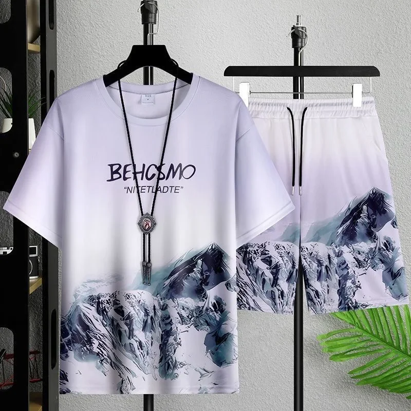 Summer Men's Fashion Ice Silk Set Casual Loose Teenage Boy's T-shirt Short Sleeve Polyester Blend Fabric Sportswear Set
Summer Men's Fashion Ice Silk Set Casual Loose Teenage Boy's T-shirt Short Sleeve Polyester Blend Fabric Sportswear Set