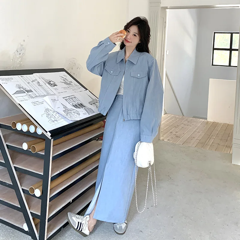 Fashion casual solid color two piece set women autumn 2025 new lapel collar zipper denim jacket+temperament half skirt
Fashion casual solid color two piece set women autumn 2025 new lapel collar zipper denim jacket+temperament half skirt