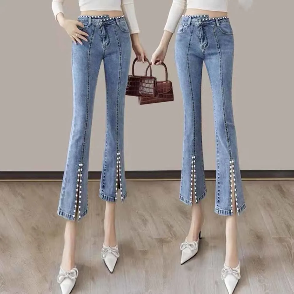 High Waist Denim Pants Women 2022 Spring Autumn New Fashion Trumpet Trousers Female Slim Stretch Split Beaded Pearls Jeans Woman
High Waist Denim Pants Women 2022 Spring Autumn New Fashion Trumpet Trousers Female Slim Stretch Split Beaded Pearls Jeans Woman