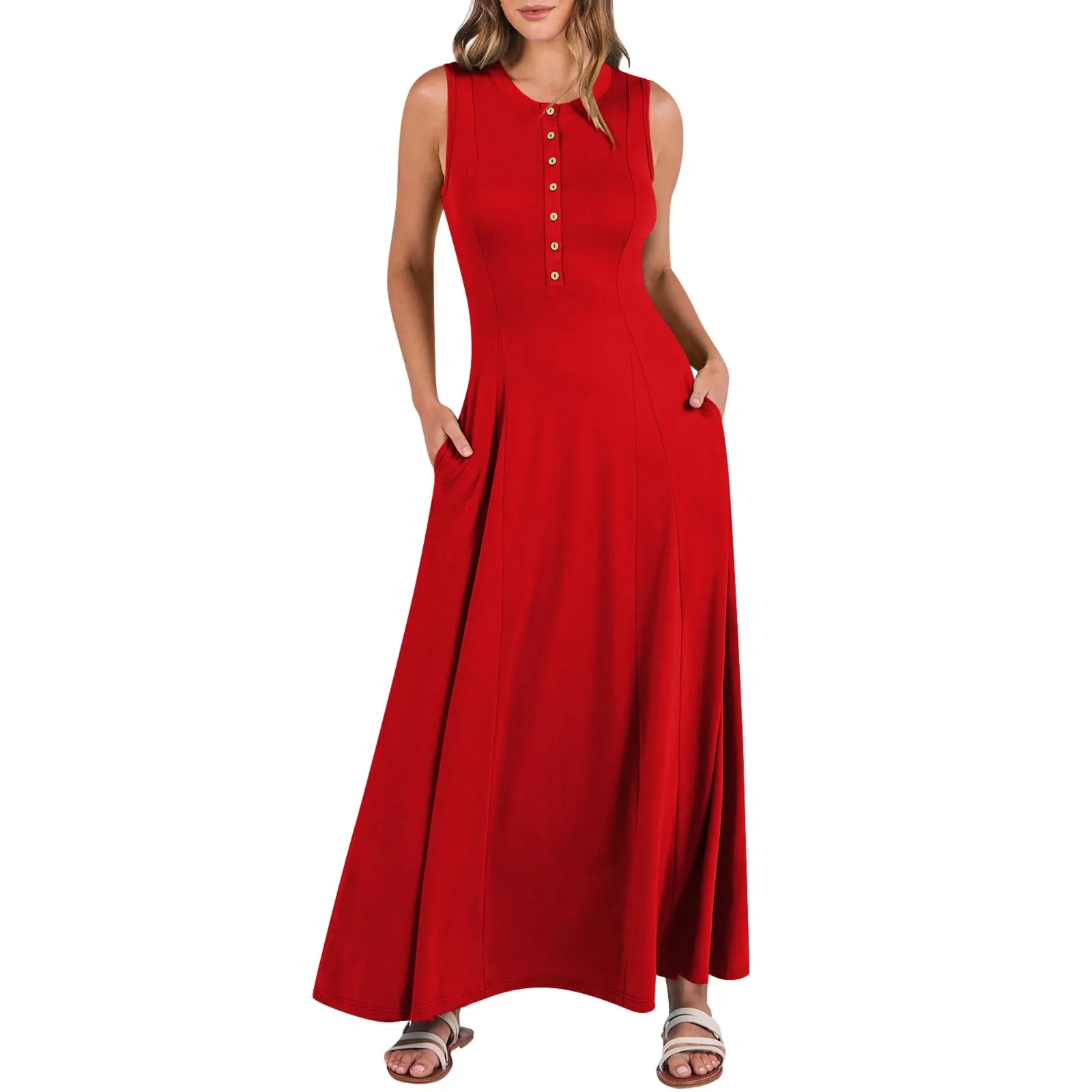 Summer Ladies Sleeveless Long Dresses Fashion Women Solid Dress With Pocket Round Neck Casual Daily Wear Patchwork Maxi Dress
Summer Ladies Sleeveless Long Dresses Fashion Women Solid Dress With Pocket Round Neck Casual Daily Wear Patchwork Maxi Dress