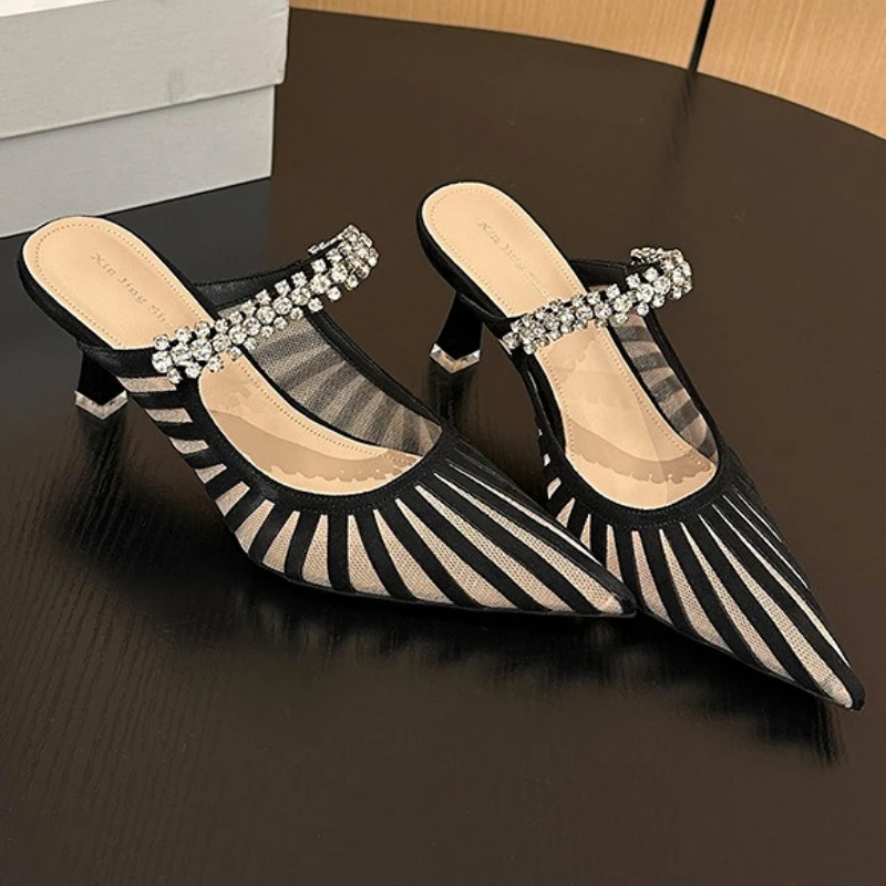 Sexy Mesh Breathable Rhinestone Mules Slippers Women Pumps Pointed Toe Elegant High Heels Designer Brand Sandals Ladies Slides
Sexy Mesh Breathable Rhinestone Mules Slippers Women Pumps Pointed Toe Elegant High Heels Designer Brand Sandals Ladies Slides