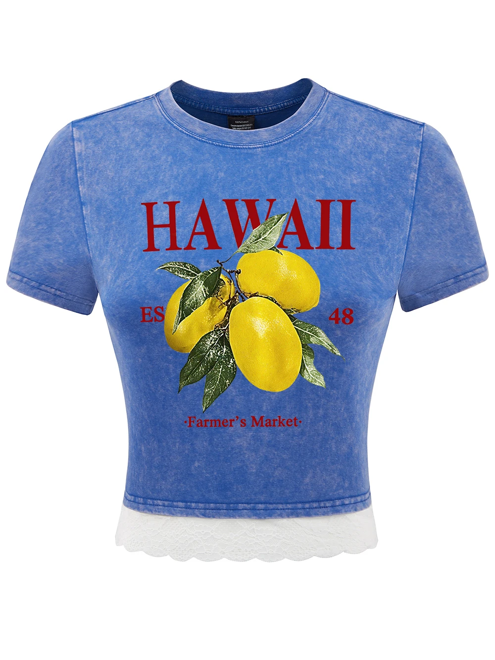 Hawaii Market Lemons Printing Cotton Washed T-Shirt Womens Summer Y2K Lace Hem Crop Tees Regular Fit O-Neck Tops Casual Clothes
Hawaii Market Lemons Printing Cotton Washed T-Shirt Womens Summer Y2K Lace Hem Crop Tees Regular Fit O-Neck Tops Casual Clothes