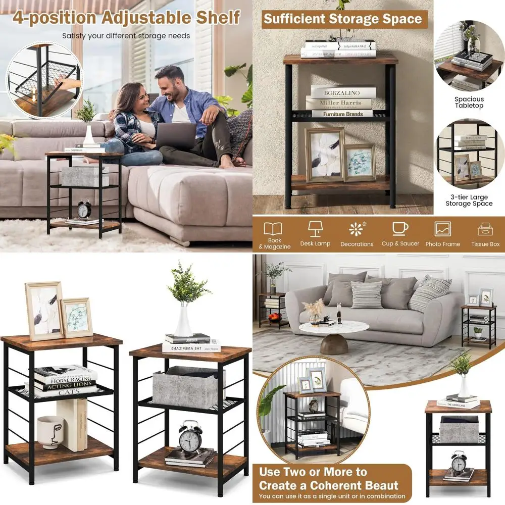 Комплект из 2-х прикроватных тумбочек в индустриальном стиле с регулируемой сетчатой полкой, стальным каркасом и деревянной боковой столешницей для небольших помещений
Комплект из 2-х прикроватных тумбочек в индустриальном стиле с регулируемой сетчатой полкой, стальным каркасом и деревянной боковой столешницей для небольших помещений