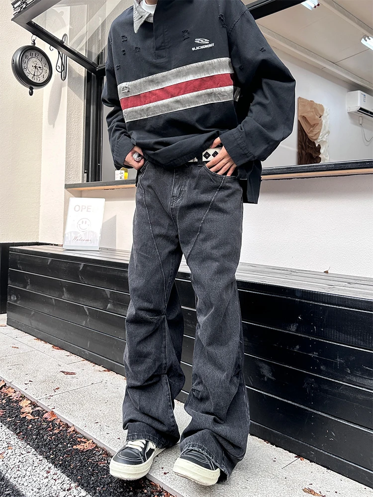 Retro American Street Loose Fit Black Lazy Loose Feel Casual Straight Leg Wide Leg Jeans Men Women Water Washed Folded
Retro American Street Loose Fit Black Lazy Loose Feel Casual Straight Leg Wide Leg Jeans Men Women Water Washed Folded