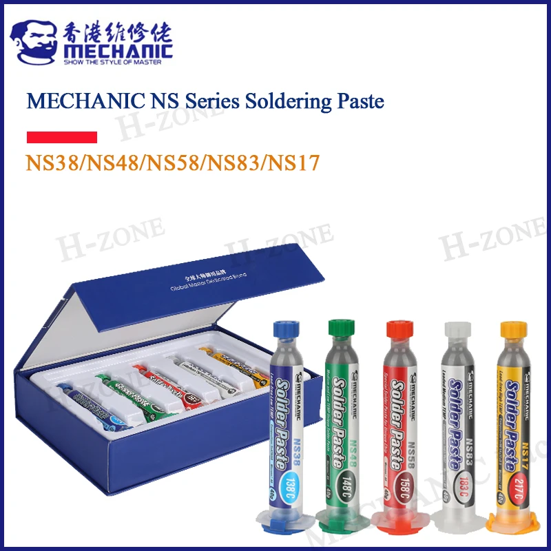 MECHANIC NS Series Soldering tin Paste with Syringe SMD welding mud mobile phone repair high / medium /low temperature 5pcs
MECHANIC NS Series Soldering tin Paste with Syringe SMD welding mud mobile phone repair high / medium /low temperature 5pcs