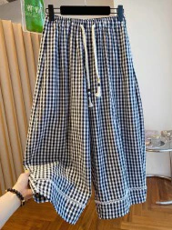 Retro Plaid Drawstring Wide Leg Pants Women's Spring Summer plus Size Loose Casual Trousers Skirt Trendy High Waist Cotton
Retro Plaid Drawstring Wide Leg Pants Women's Spring Summer plus Size Loose Casual Trousers Skirt Trendy High Waist Cotton