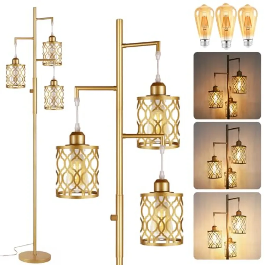 68" Gold Floor Lamp, Dimmable Industrial Floor Lamps for Living Room, 3 Light Rustic Standing Tall Lamp Including 3 PCS 6W E26
68" Gold Floor Lamp, Dimmable Industrial Floor Lamps for Living Room, 3 Light Rustic Standing Tall Lamp Including 3 PCS 6W E26