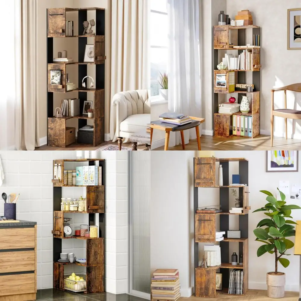 L-Shaped Corner Bookshelf, 63 Tall Wooden Grain Display Rack for Kitchen and Bedroom, 5-Tier Storage Cabinet
L-Shaped Corner Bookshelf, 63 Tall Wooden Grain Display Rack for Kitchen and Bedroom, 5-Tier Storage Cabinet