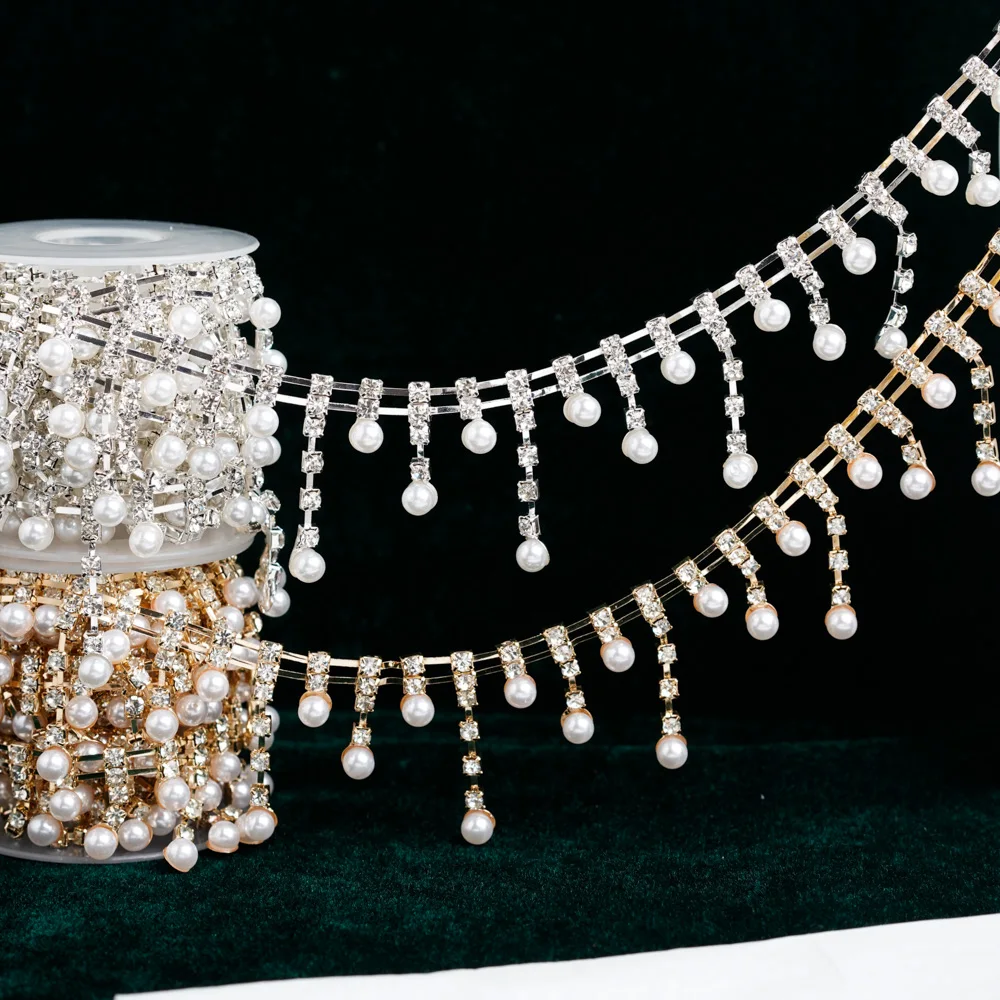 Classic Rhinestone Trim Pearls Diamonds Crystal Rhinestones Pearl Chain for Craft Beaded Trim Applique Bridal Embellishments
Classic Rhinestone Trim Pearls Diamonds Crystal Rhinestones Pearl Chain for Craft Beaded Trim Applique Bridal Embellishments