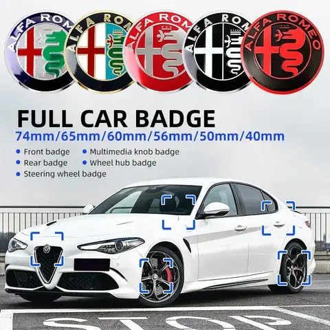 40mm 50mm 56mm 60mm 65mm 74mm Auto Cofano Anteriore Emblema Logo Baule Posteriore Distintivo Mozzo Ruota adesivo per Alfa Romeo 147 Giulietta Stelvio