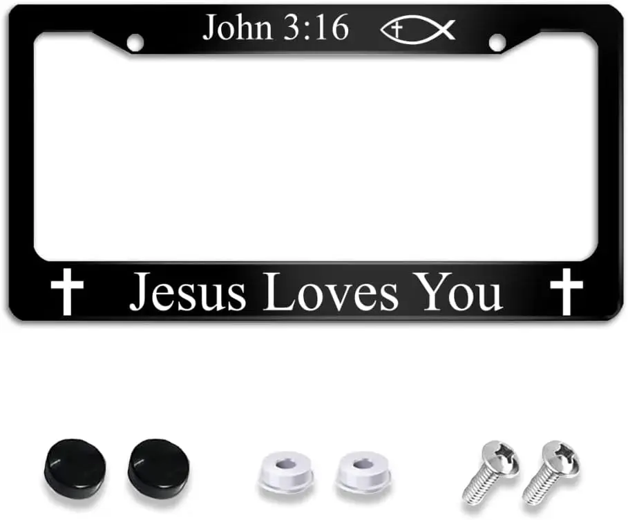 Funny Jesus Loves You Car License Plate Frame, Stainless Steel Black Tag Holder with Screws for US Vehicles
Funny Jesus Loves You Car License Plate Frame, Stainless Steel Black Tag Holder with Screws for US Vehicles