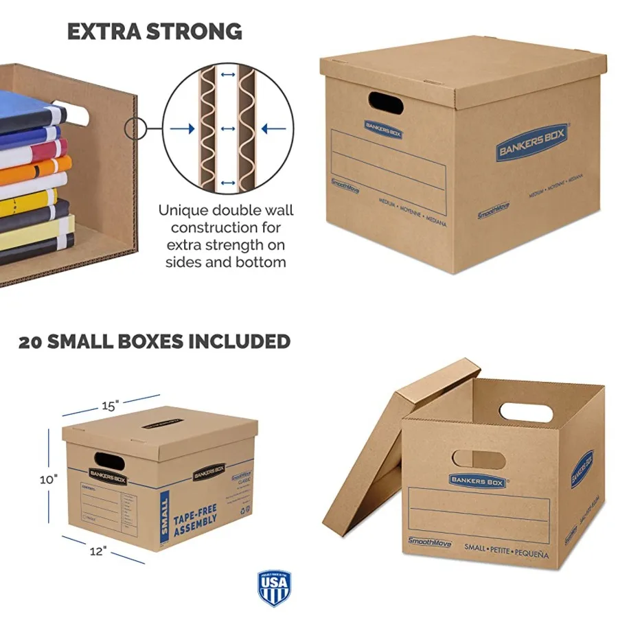 Small Classic Moving Box, Reinforced Handles, Tape-Free Assembly, Box with Lid, 15" x 12" x 10", Cardboard
Small Classic Moving Box, Reinforced Handles, Tape-Free Assembly, Box with Lid, 15" x 12" x 10", Cardboard
