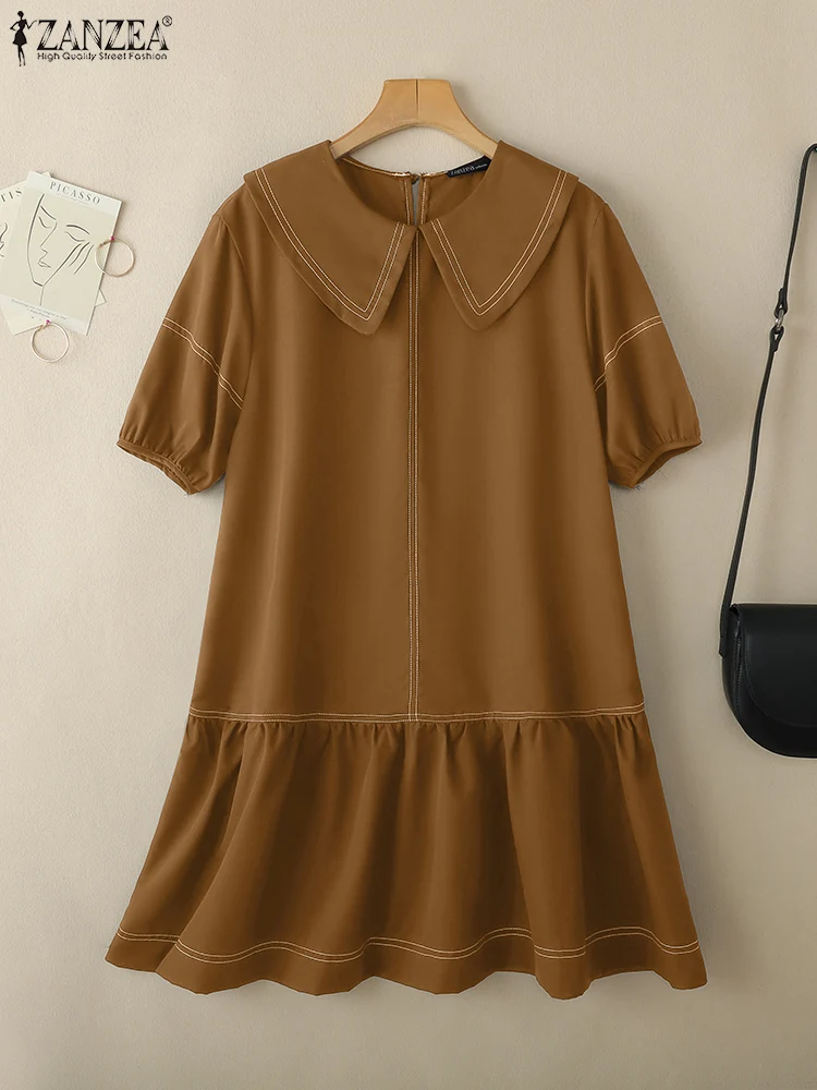 ZANZEA Short Puff Sleeve Contrast-Stitch A-line Dresses Peter-Pan Collar Ruffled Hem Vintage Elegant Woman Knee-length Robes
ZANZEA Short Puff Sleeve Contrast-Stitch A-line Dresses Peter-Pan Collar Ruffled Hem Vintage Elegant Woman Knee-length Robes
