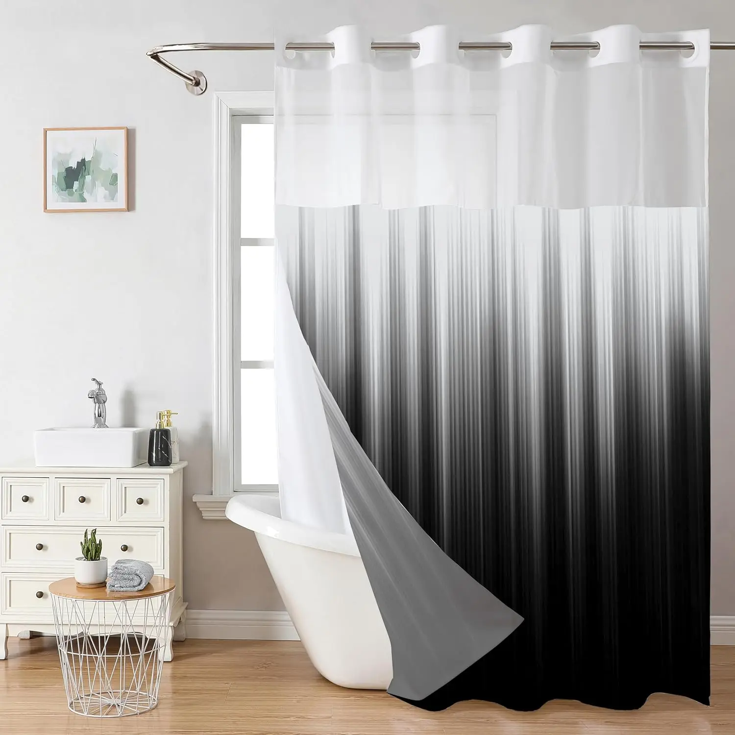 Ombre Black Shower Curtain No Hook with Snap in Liner-Gradient White and Bla
Ombre Black Shower Curtain No Hook with Snap in Liner-Gradient White and Bla