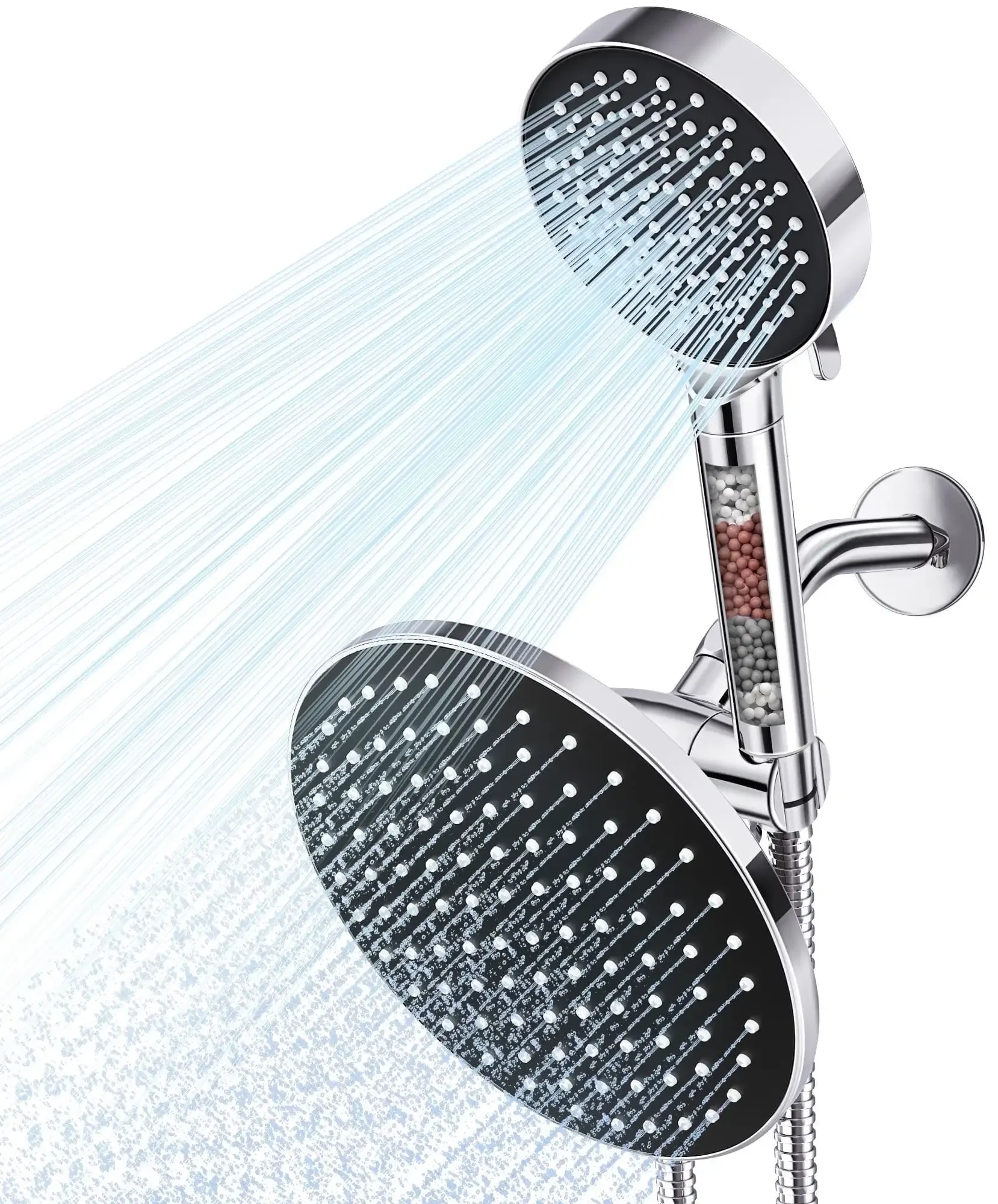 8.4" Dual Shower Head with Filter, 6 Modes 3-Way Rainfall High Pressure Showerhead with Handheld Combo 72" Long Hose, Black
8.4" Dual Shower Head with Filter, 6 Modes 3-Way Rainfall High Pressure Showerhead with Handheld Combo 72" Long Hose, Black