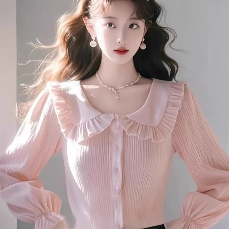 Sweet Pink Doll Collar Chiffon irt Women's Faionable Spring Top Warm Long Sve Slim Fit Commute Sle Pure Color
Sweet Pink Doll Collar Chiffon irt Women's Faionable Spring Top Warm Long Sve Slim Fit Commute Sle Pure Color