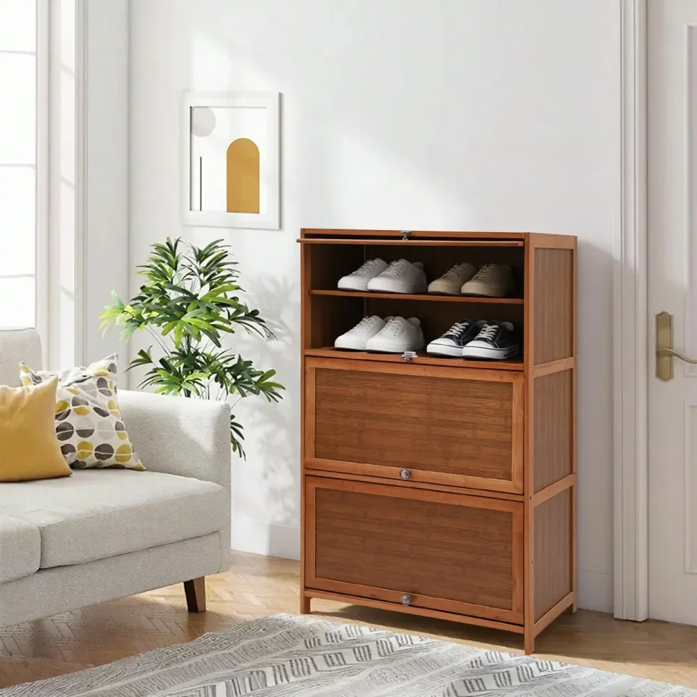 7Tier Bamboo Shoe Cabinet With Flip Doors Modern Design, Spacious Storage For Shoes Essentials, Easy Assembly, Ideal For Home
7Tier Bamboo Shoe Cabinet With Flip Doors Modern Design, Spacious Storage For Shoes Essentials, Easy Assembly, Ideal For Home