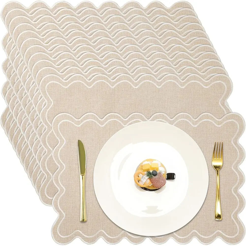 Linen Placemats Set o 12 Scalloped Placemat 13 X19 Wavy Embroidery Double Layered Washable armhouse Dinner abric Table Mat Napki
Linen Placemats Set o 12 Scalloped Placemat 13 X19 Wavy Embroidery Double Layered Washable armhouse Dinner abric Table Mat Napki
