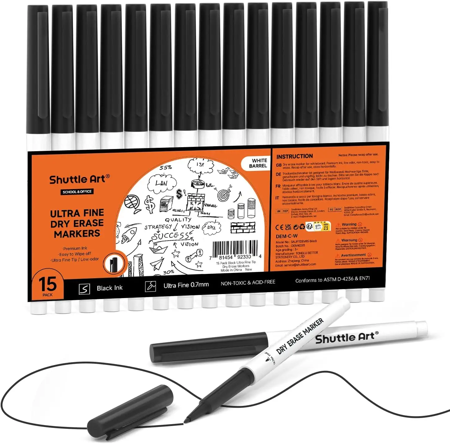 Ultra Fine Dry Erase Markers, 15 Pack Black Whiteboard Markers with Eraser for Writing on Whiteboards, Glass, Mirrors, School
Ultra Fine Dry Erase Markers, 15 Pack Black Whiteboard Markers with Eraser for Writing on Whiteboards, Glass, Mirrors, School
