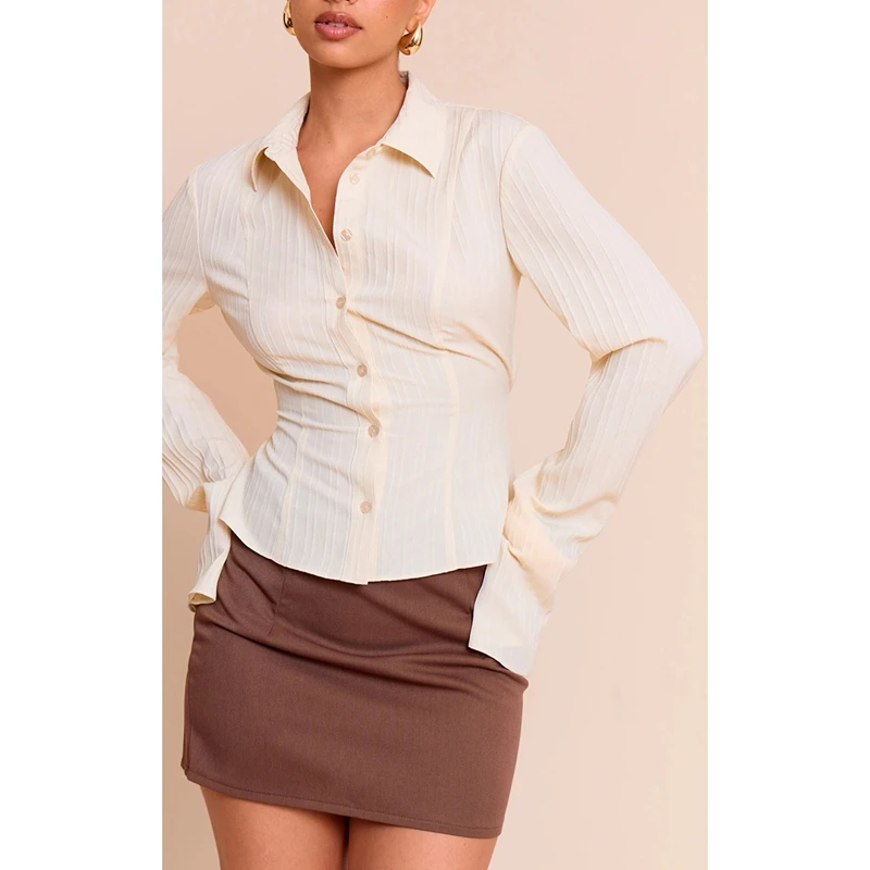 Women's OL Striped Shirts Button-down Lapel Collared Slim Fit Tops Flare Long Sleeve Big Bow Tied Back Belted Blouse
Women's OL Striped Shirts Button-down Lapel Collared Slim Fit Tops Flare Long Sleeve Big Bow Tied Back Belted Blouse