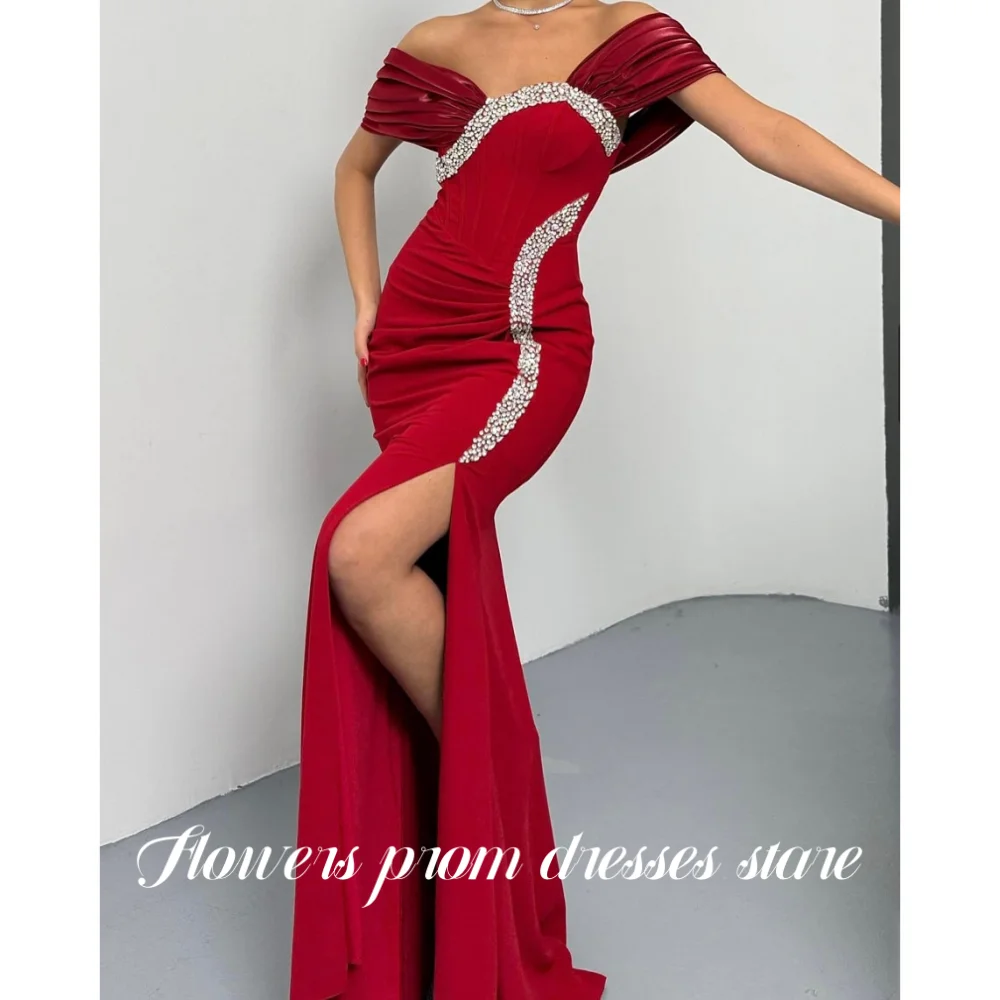 Flowers Red Prom Dress Off Shoulder Party Dress Split Trumpet Evening Dresses Pleats vestido fiesta فساتين مناسبة ر Customized
Flowers Red Prom Dress Off Shoulder Party Dress Split Trumpet Evening Dresses Pleats vestido fiesta فساتين مناسبة ر Customized