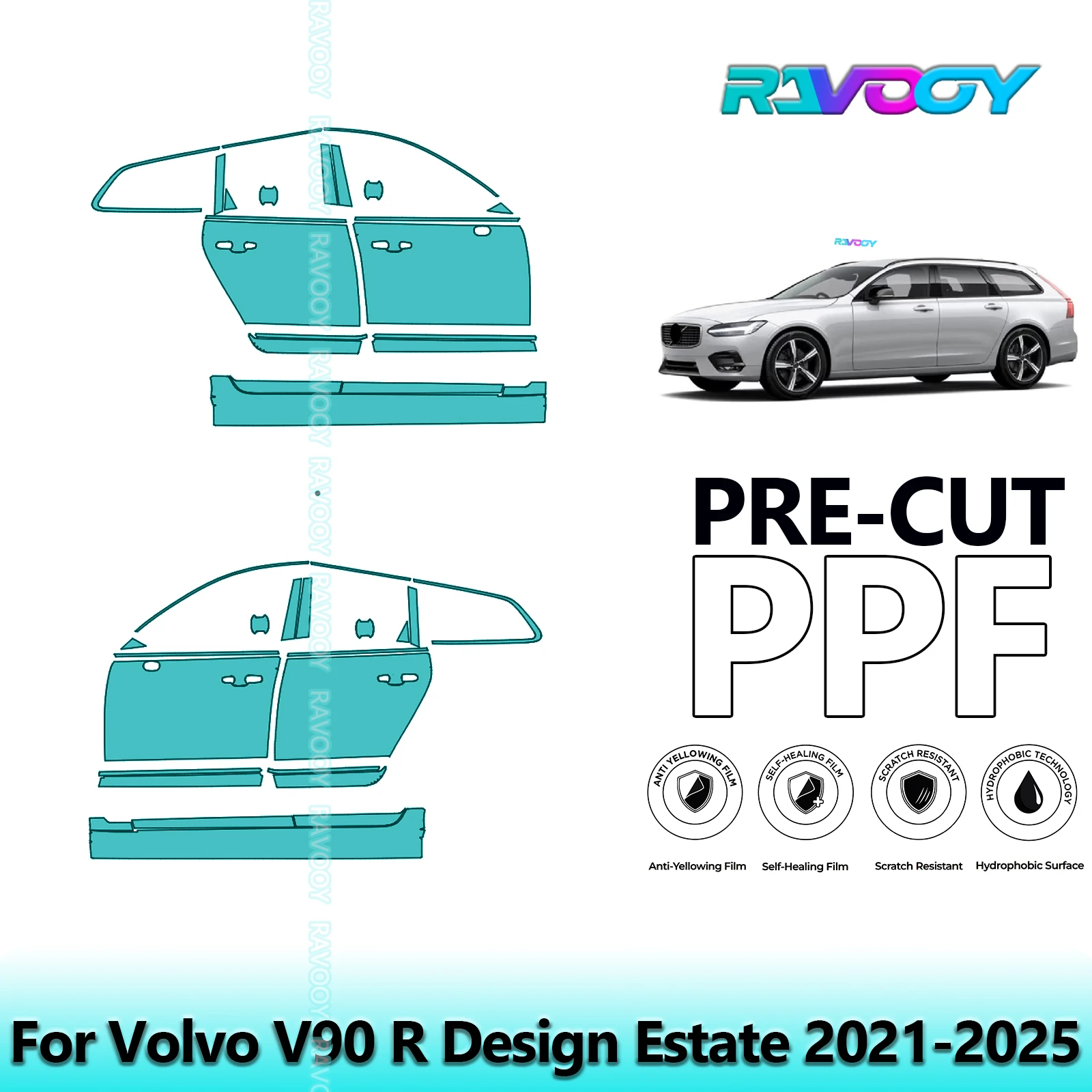 For Volvo V90 R Design Estate 2021-2025 8.5mil Clear Matte Pre-Cut PPF Door & A/B Pillar Kit TPU Paint Protection Film Set
For Volvo V90 R Design Estate 2021-2025 8.5mil Clear Matte Pre-Cut PPF Door & A/B Pillar Kit TPU Paint Protection Film Set