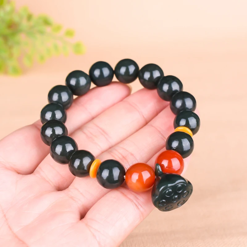 New Natural Hetian Qing-Jade Jade Bracelet Round Bead Agate Lotus Pod Hand String Handring Bangle Fine Jewellry
New Natural Hetian Qing-Jade Jade Bracelet Round Bead Agate Lotus Pod Hand String Handring Bangle Fine Jewellry