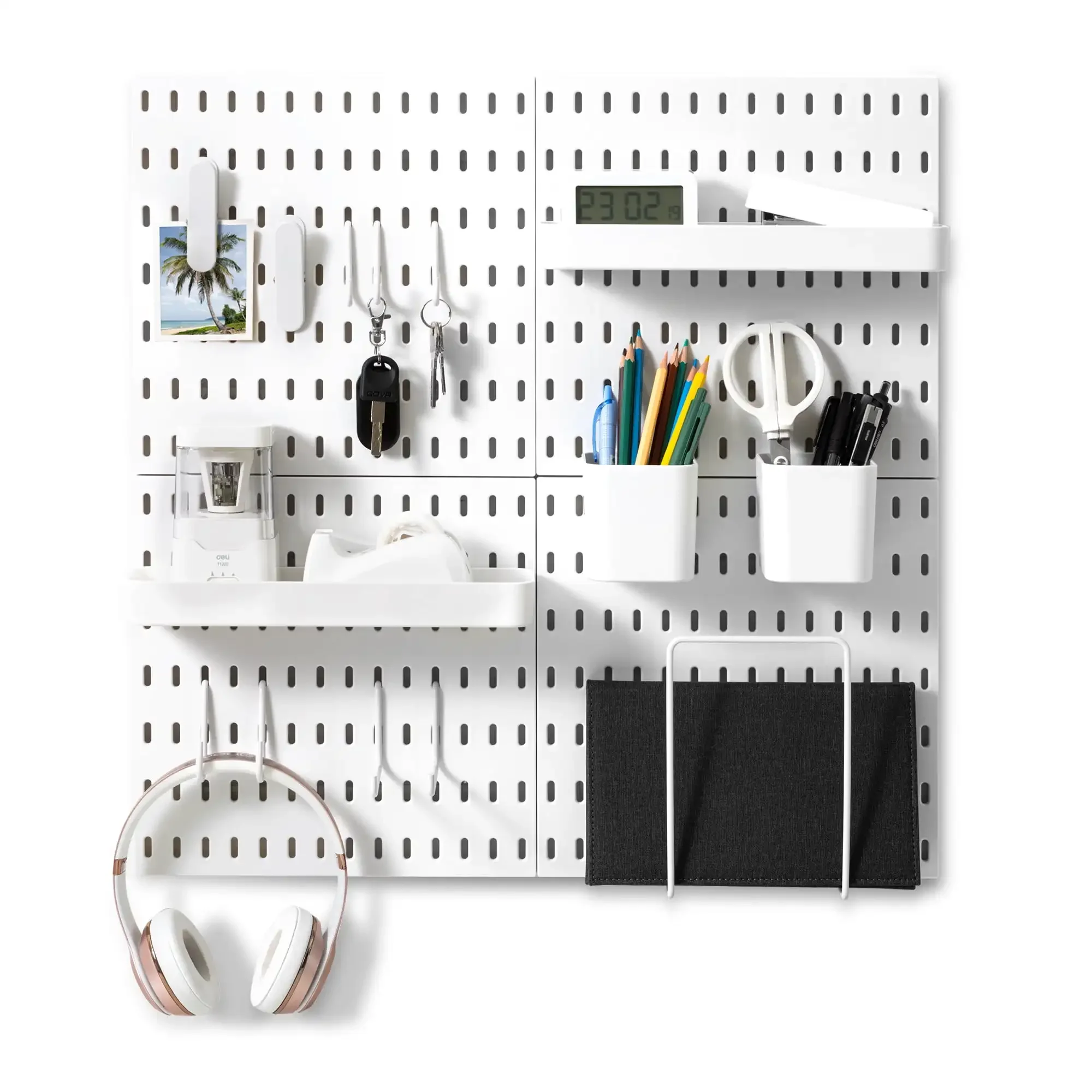 Pegboard Combination Kit with 4 Pegboards and 14 Accessories Modular Hanging for Wall Organizer, 22" x 22", White
Pegboard Combination Kit with 4 Pegboards and 14 Accessories Modular Hanging for Wall Organizer, 22" x 22", White