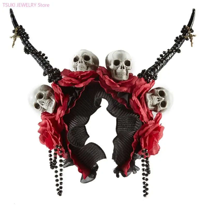 62KE Halloween Tiaras And Crowns Retro Black Flower Gothic Lolita Crown Antelope Headband Halloween Demon Horn Skull Headwear
62KE Halloween Tiaras And Crowns Retro Black Flower Gothic Lolita Crown Antelope Headband Halloween Demon Horn Skull Headwear